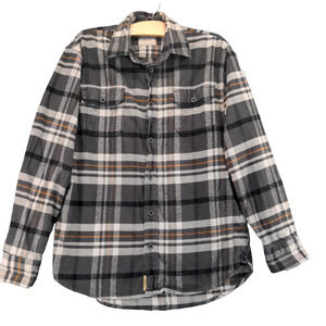 Jachs Mens Button-Up Shirt Gray Plaid Medium Long Sleeve Chest Flap Pockets